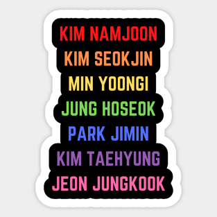 BTS (Bangtan Sonyeondan) Names - Rainbow Colors Sticker